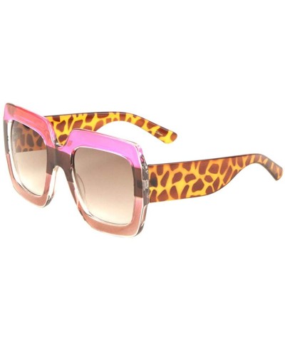 Oversize Thick Frame Crystal Color Square Sunglasses - Pink Brown Demi - C4198E8LW5R $13.37 Oversized