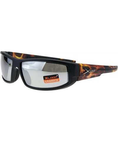 Xloop Mens Sunglasses Wrap Around Rectangular Biker Flame Design - Black Orange (Silver Mirror) - C718I49LH3T $6.64 Rectangular