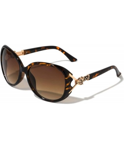 Round Butterfly Rhinestone Tiger Temple Sunglasses - Brown Demi - C0197LRGSQL $11.61 Round