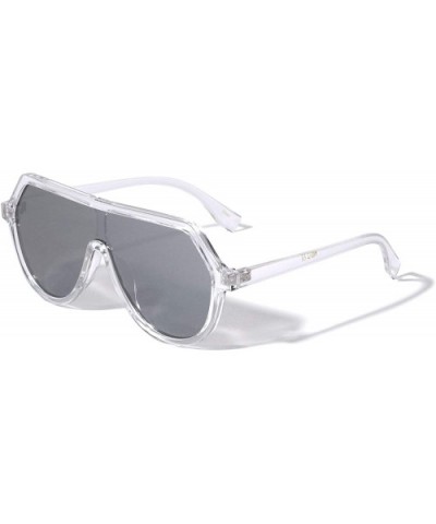 Geometric Flat Top One Piece Shield Lens Sunglasses - Grey Clear - C0199M0A422 $12.08 Shield