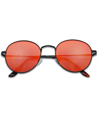 Colorful Classic Vintage Round Flat Lens Lennon Style Sunglasses - Black Frame - Fire Red - CM189U5AEL4 $8.69 Round