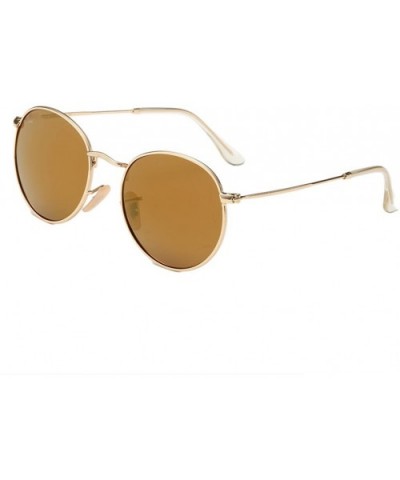 Lennon Vintage Metal Frame Round Circle Sunglasses Mirrored Polarized Lens - Gold/Brown - CX12IELCSDZ $12.56 Round