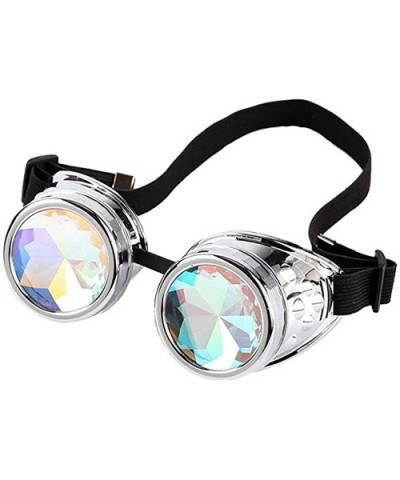 Kaleidoscope Rave Goggles Steampunk Glasses with Rainbow Crystal Glass Lens - Silver - CC182GAGM2W $11.65 Sport
