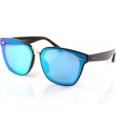 Unisex Horn Rimmed Gradient Mirrored Couple Sunglasses A196 - Black/ Blue Rv - CR18EISZHSZ $9.95 Wayfarer