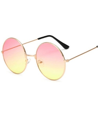 Retro Small Round Sunglasses Women Vintage Brand Shades Metal Sun Glasses Fashion Designer Lunette - Pink Yellow - CD198ZYKD0...