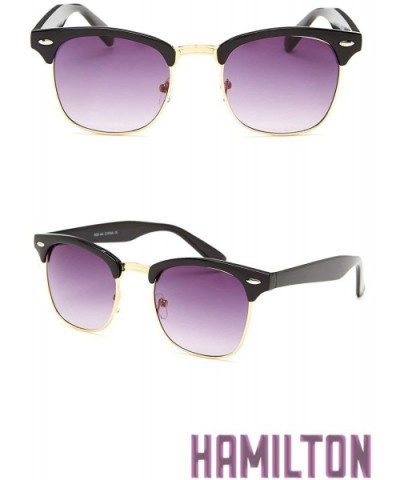 Men's Semi-Rimless Hamilton Sunglasses + Pouch - Black - C212N14SREF $14.08 Semi-rimless