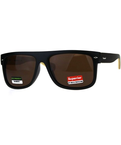 Mens Flat Top Hipster Horned Rim Wood Grain Arm Sunglasses - Black Brown - CS180AQW90L $7.75 Rectangular