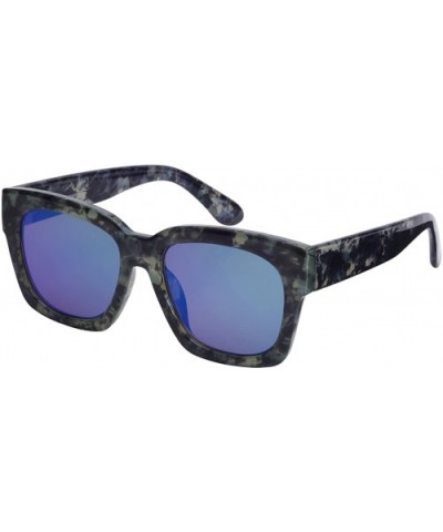 Women's Designer Inspired Square Flat Lens Sunglasses C2108MR-FLREV - Green Marble - CB129Z7B6ZN $7.98 Square