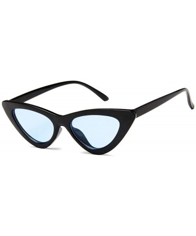Women Fashion Triangle Cat Eye Sunglasses with Case UV400 Protection Beach - Black Frame/Blue Lens - CH18WQI2375 $16.65 Cat Eye