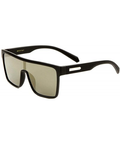 Futuristic Square Flat Top One Piece Lens Shield Sunglasses - Black & Silver Frame - CF18W0XYIDK $10.71 Square